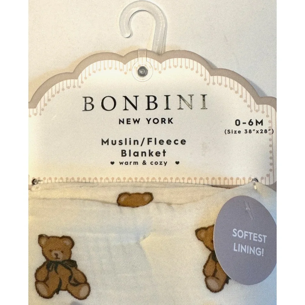 NEW Bonbini Cozy Muslin Fleece Baby Blanket Soft Lining 38